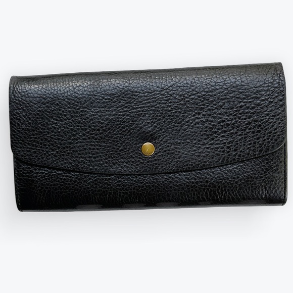 Fossil Haven Large Triple Gusset Flap Clutch Classic Black Pebbled Leather Boho - Picture 1 of 15